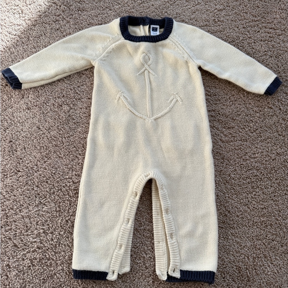 Janie and Jack Cream and Black Anchor Footie